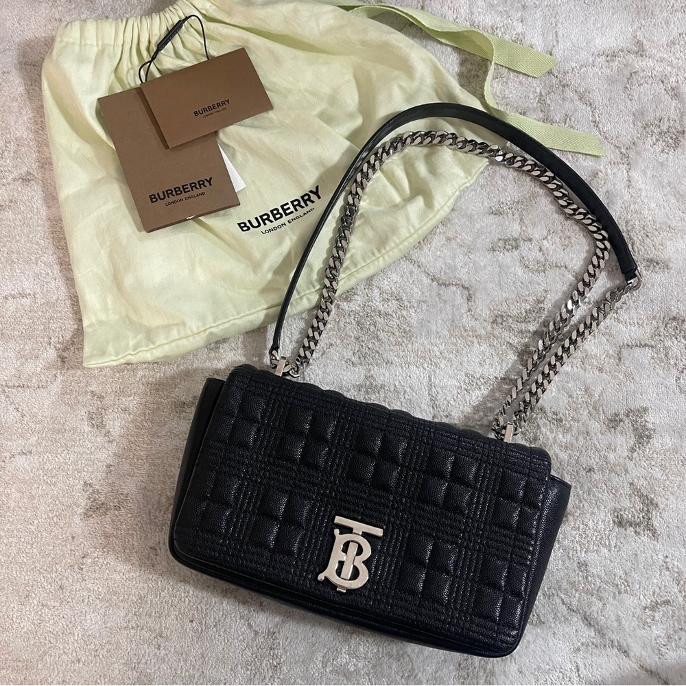 BURBERRY Small Lola Quilted Leather CL Bag Black Silvertone